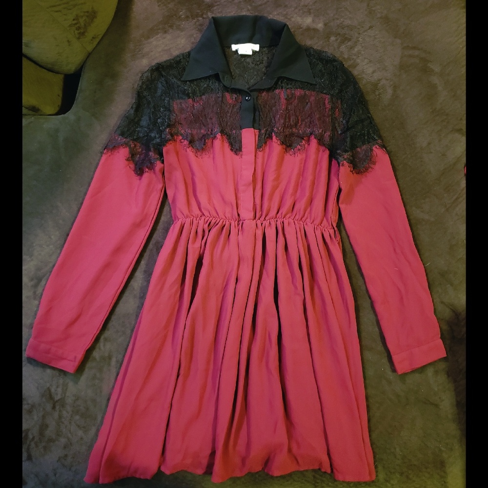 Burgundy and Lace Dress